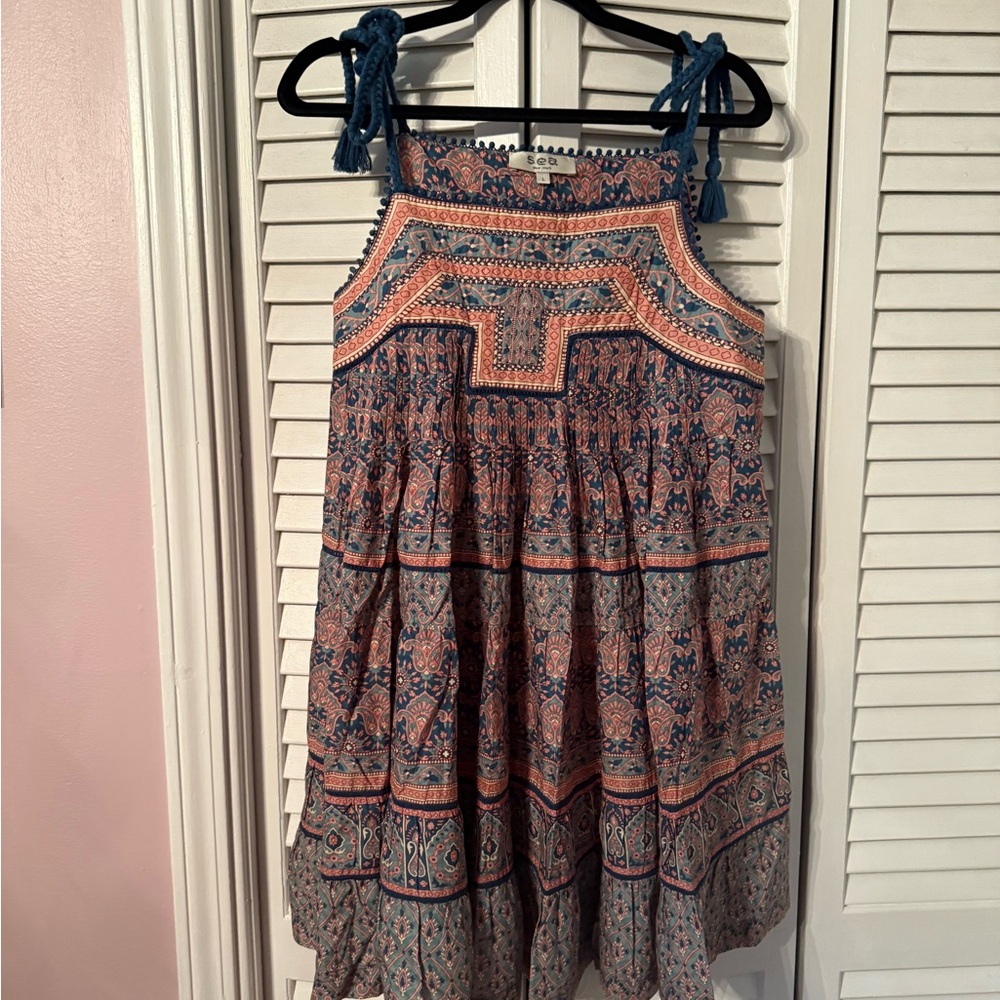 Sea New York Floral Dress with Blue and Pink Accents
